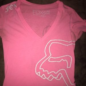 Neon pink fox racing v neck